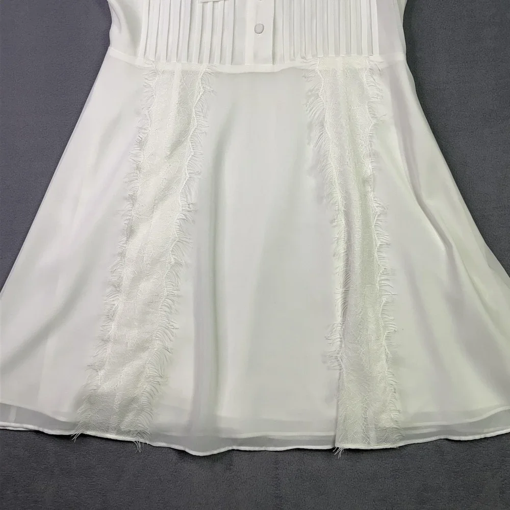 Tularosa White Sleeveless Tie Neck Lace Trim Fit &‎ Flare Dress Women's Small - Picture 2 of 11